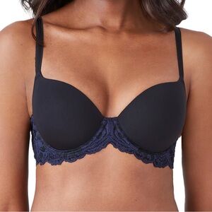 Wacoal Instant Icon Lace Affair Black Purple Contour Underwire Bra Size 36DD